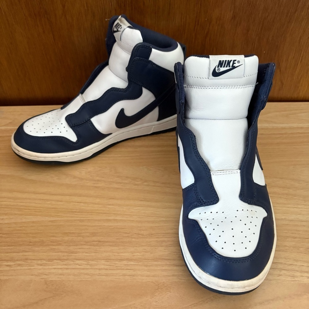 NIKE x SACAI sz 9 Dunk Lux High No Laces White Navy Blue 776446 Nikelab